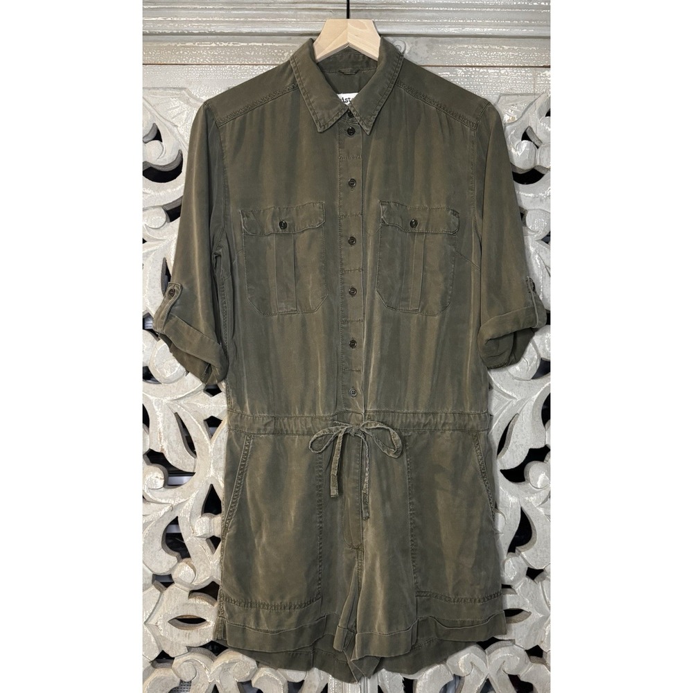Pistola Utility Romper Womens M Olive Green 100% Tencel Button Front Shorts